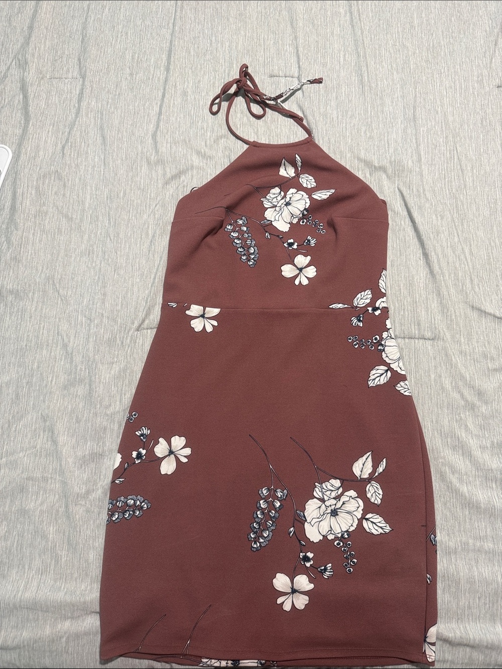 Floral Halter Bodycon Dress - Mauve